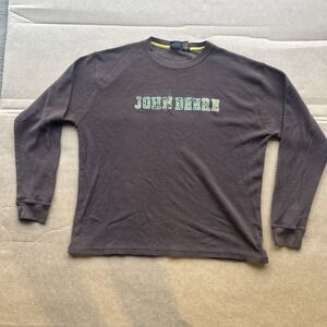 John Deere Shirt Mens Size XL Brown Thermal Long Sleeve Waffle